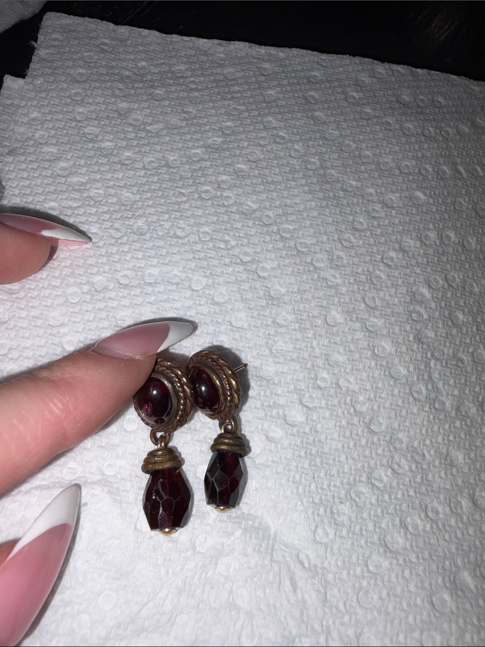 Stephen Dweck Garnet-Colored Drop Earrings in Antique Gold Tone